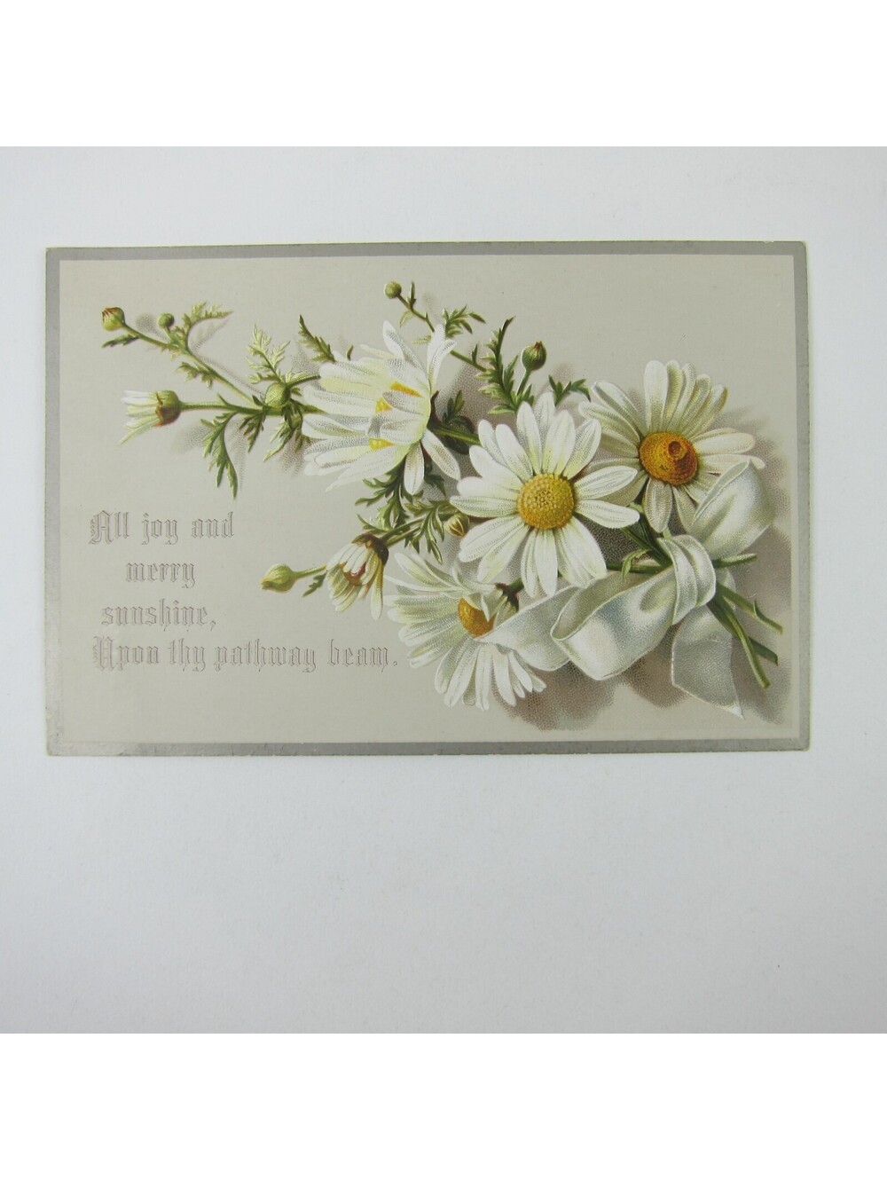 Victorian Greeting Card Daisies White & Yellow Flowers Bouquet Ribbon Antique
